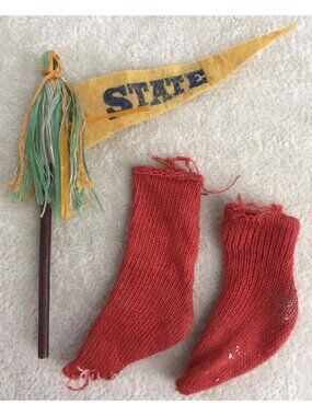 VINTAGE BARBIE KEN FASHION CLOTHES #770 CAMPUS HERO PENNANT & SOCKS ONLY *READ*